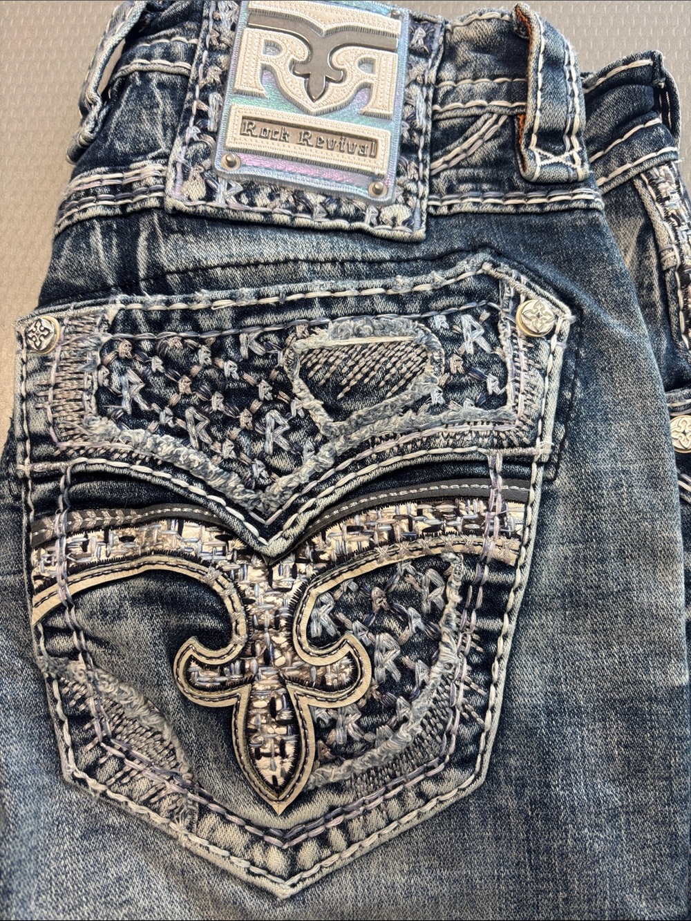 Rock Revival Blue Embroidered  Slim Bootcut Jeans 31/32